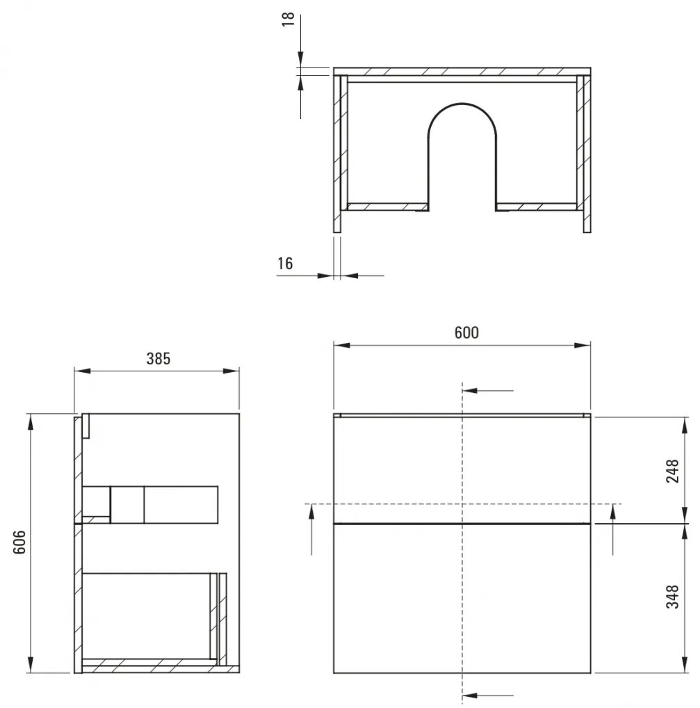 Dulap baie suspendat 60x60x38.5cm pentru lavoar, negru mat, MDF, Deante Prizma Negru mat, 600x600x385 mm