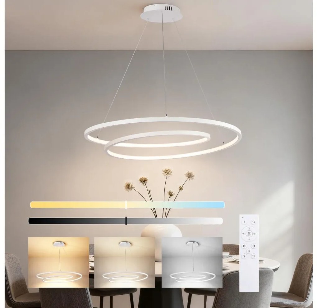 Brilagi-LED Lustră LED dimabilă suspendată pe cablu TWISTER LED/105W/230V Ø 100 cm albă + telecomandă
