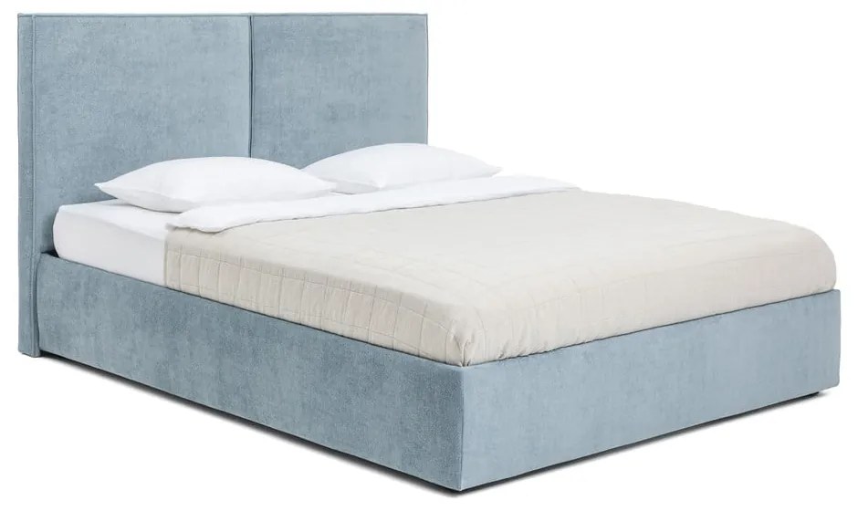 Pat matrimonial albastru tapițat cu spațiu de depozitare cu somieră 180x200 cm Thessa Bold – Bonami Selection