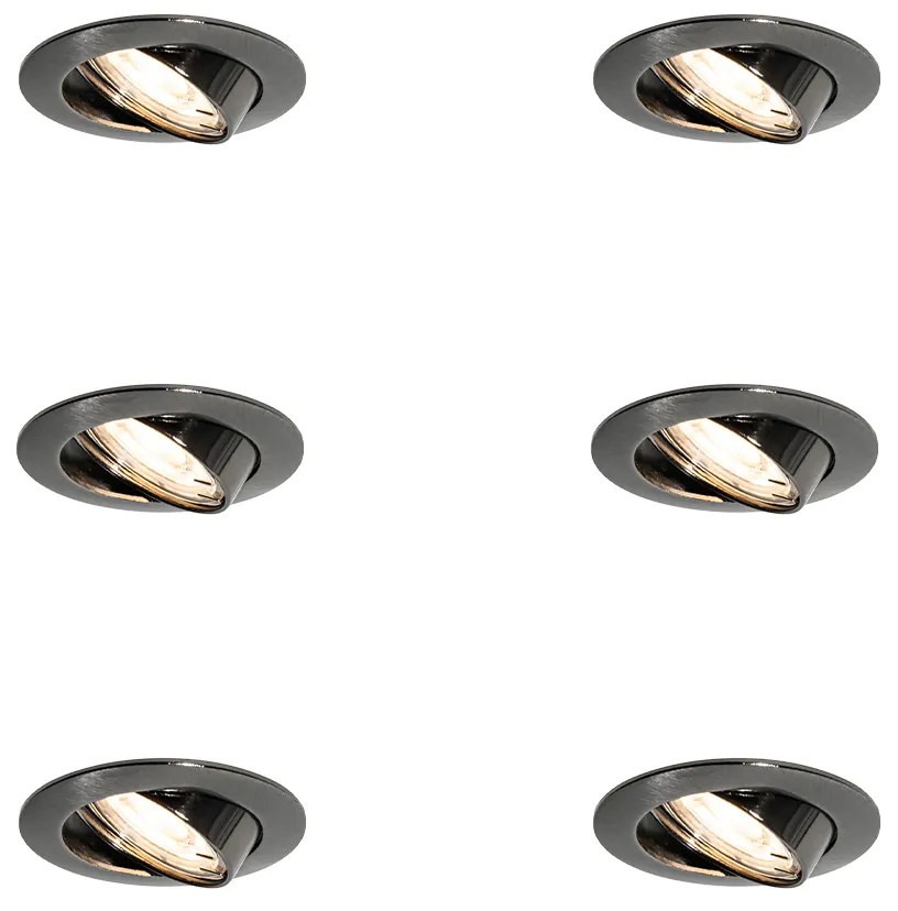 Set de 6 spoturi încastrate moderne Gunmetal GU10 rotunde de 50 mm orientabile - Edu