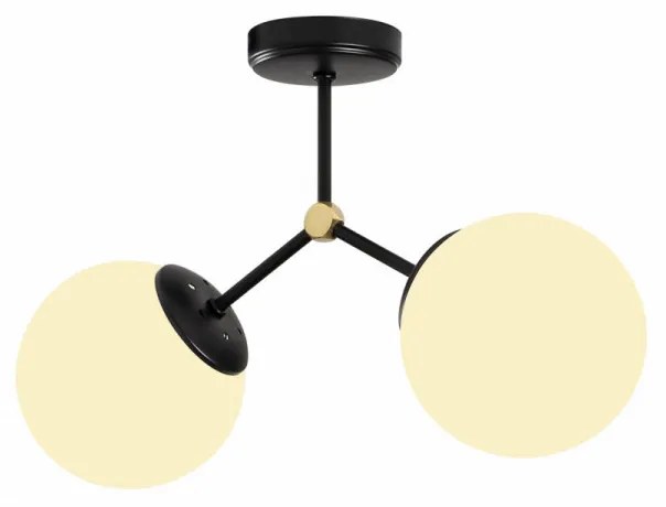 Lustra 2 Becuri cu Abajur de Sticla Damar - 6331, Soclu E27, Max. 40W, Culoare Negru / Alb