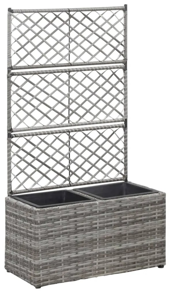 vidaXL Strat înălțat spalier 2 ghivece, gri, 58x30x107 cm, poliratan