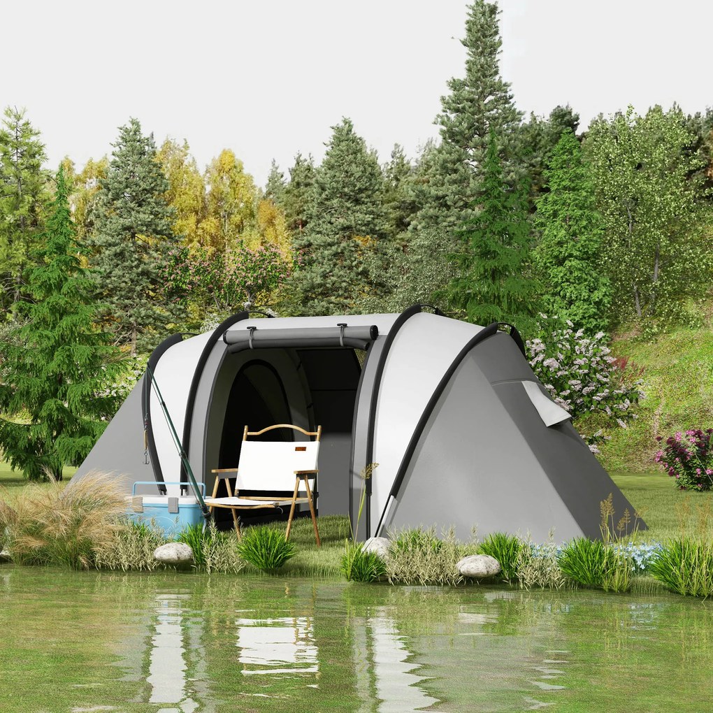 Outsunny Cort de camping familial 4-5 persoane cu 2 camere 3 ferestre, sac de transport, impermeabil, dim. 450L x 220l x 180Hcm | Aosom Romania