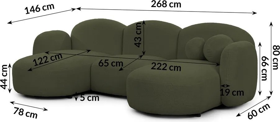 Colțar verde cu tapițerie din țesătură bouclé (în formă de "U") Orbit – Ropez