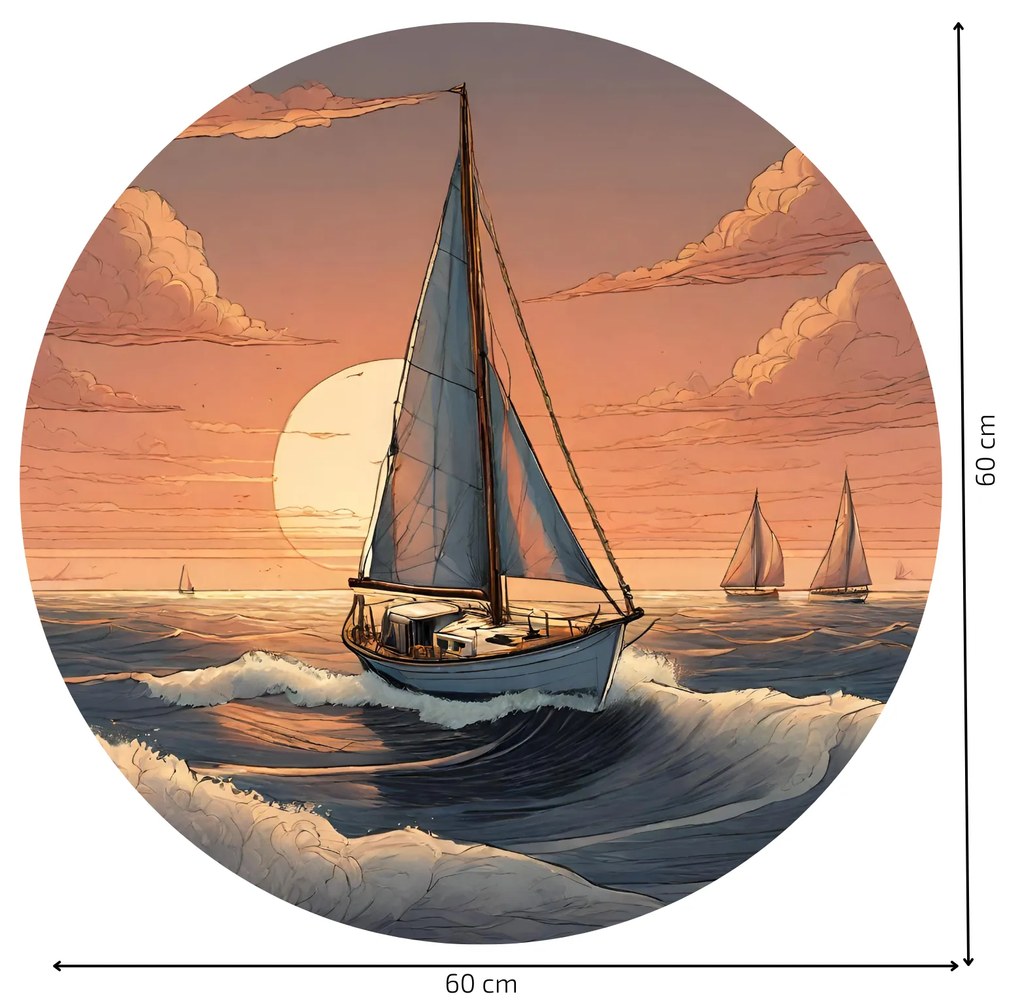 PIPPER. Autocolant circular de perete „Barcă cu vele” mărimea: 60cm