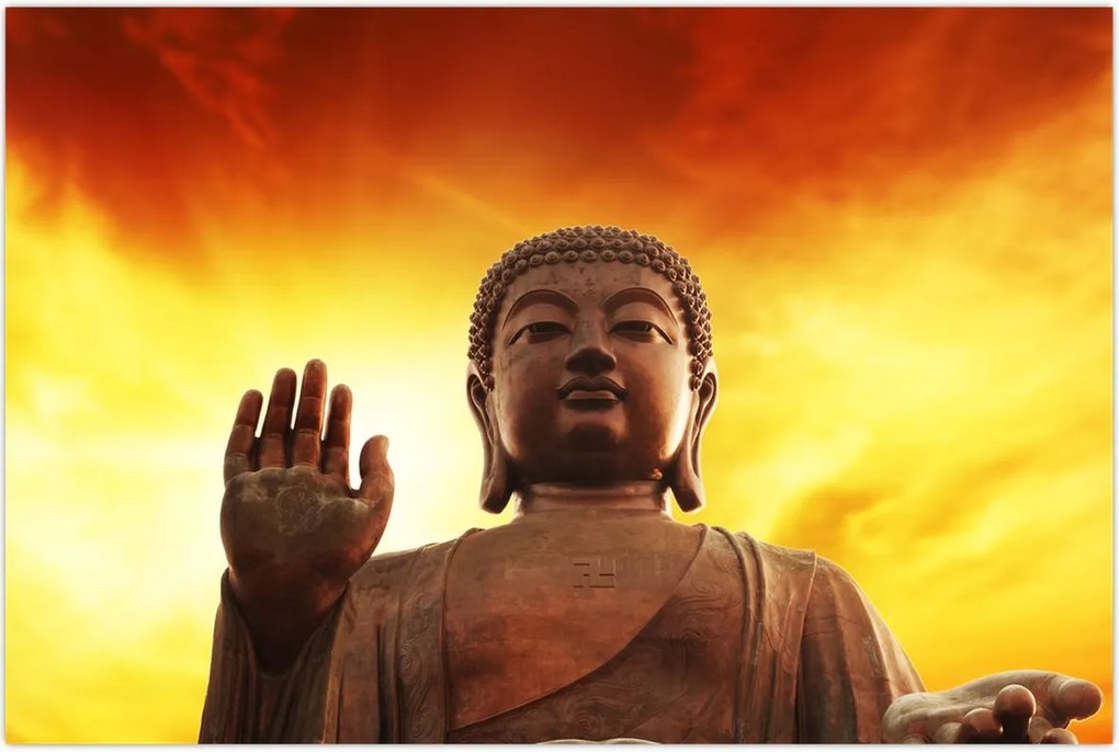 Tablou - Buddha cu fundal roșu și galben (90x60 cm)