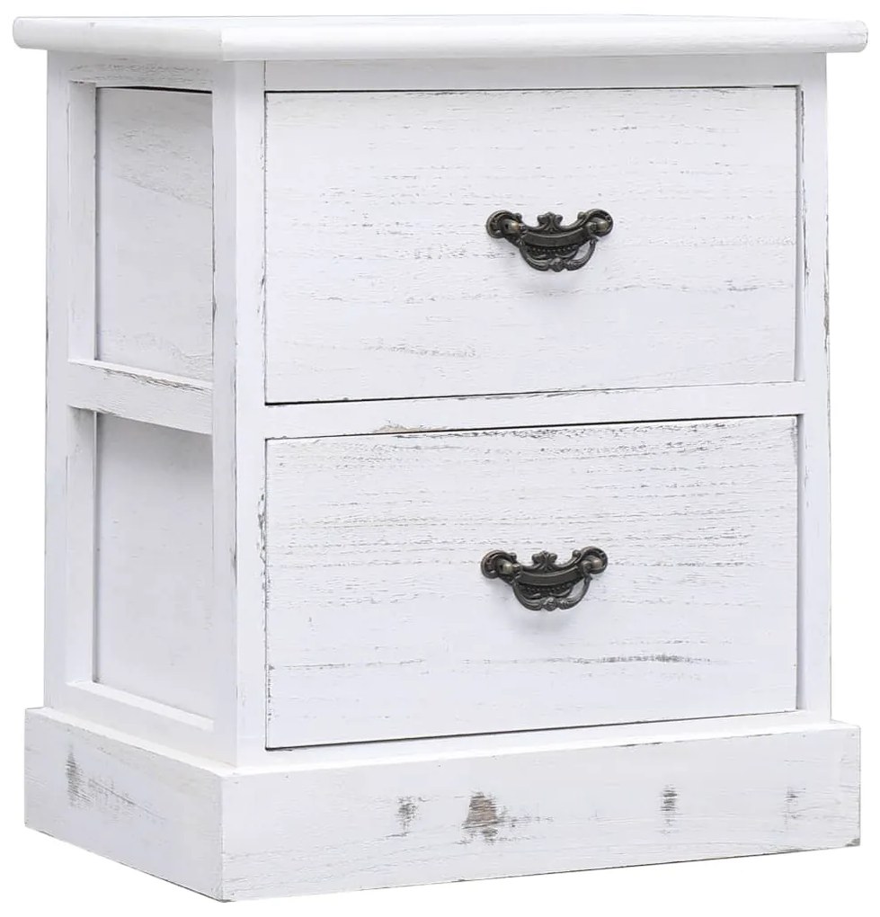 284061 vidaXL Noptiere, 2 buc., alb, 38 x 28 x 45 cm, lemn de paulownia