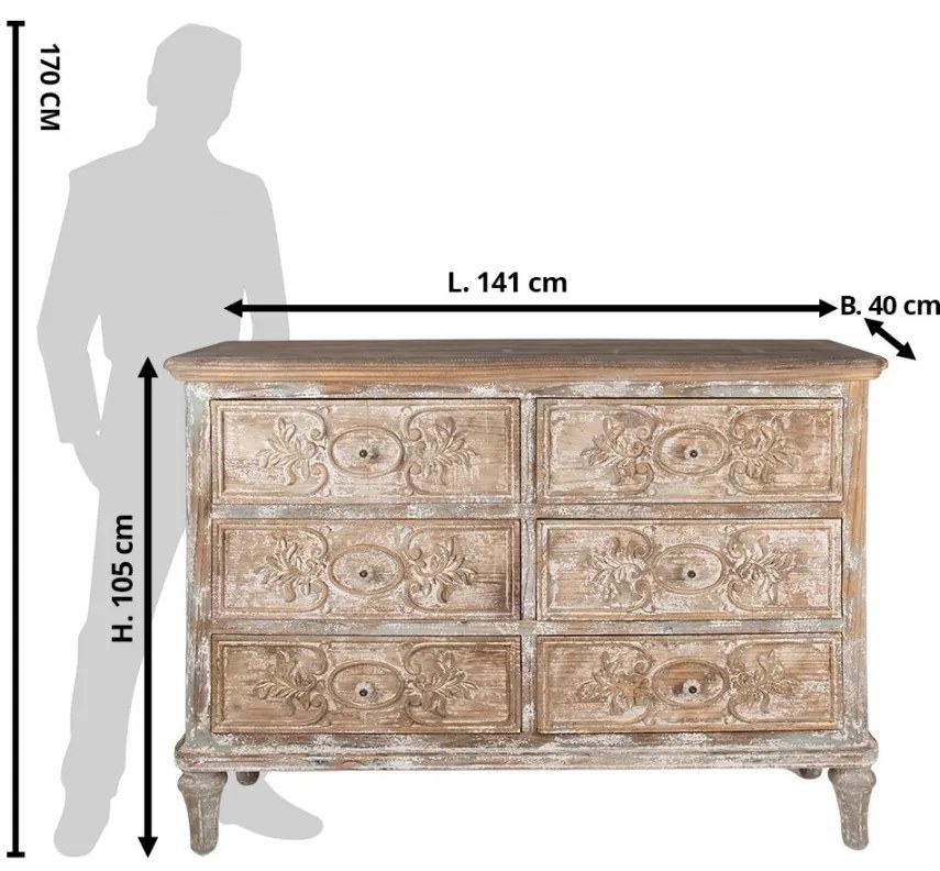 Comoda bej, din lemn masiv, aspect vintage, Fleuron