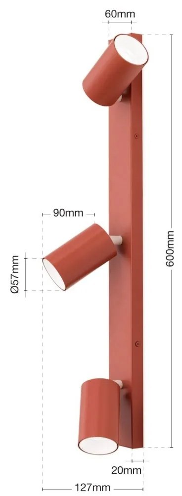 Aplica cu 3 spoturi directionabile stil minimalist PENN, rosu coral