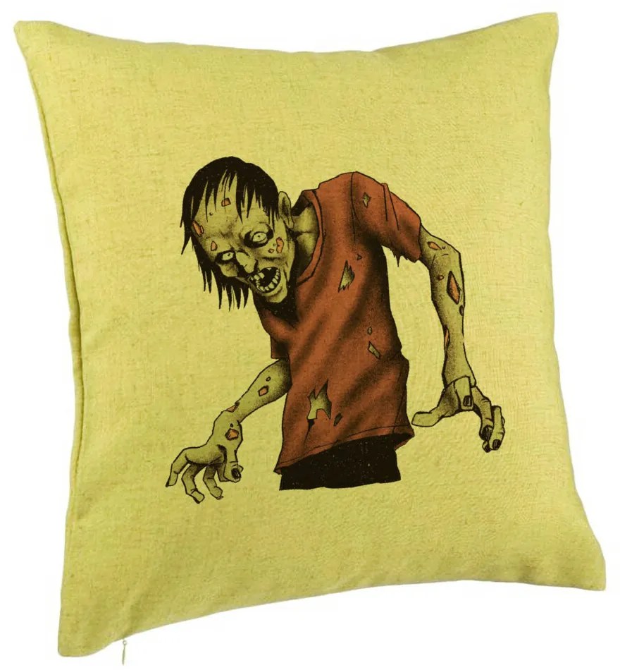 Perna Decorativa cu motiv Zombie de Halloween 1, 40x40 cm, Verde, Husa Detasabila, Burduf