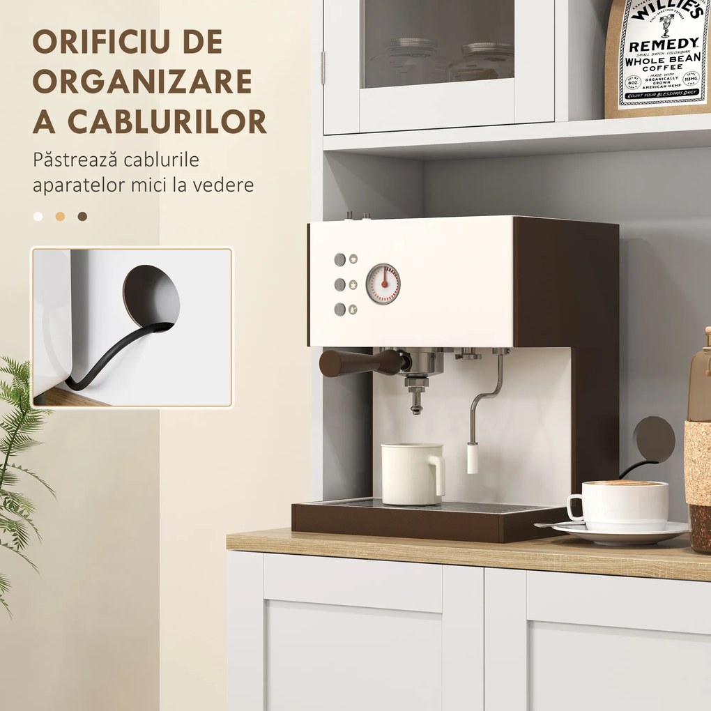 HOMCOM Mobilier Bufet Bucătărie pentru Cuptor cu Microunde cu Rafturi și Suport Condimente Alb | Aosom Romania