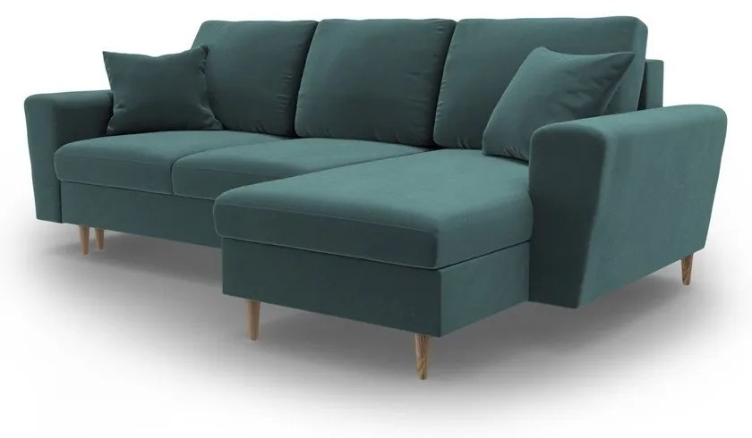 Colțar petrol extensibil, cu spațiu de depozitare cu tapițerie din catifea Kyoto – Cosmopolitan Design