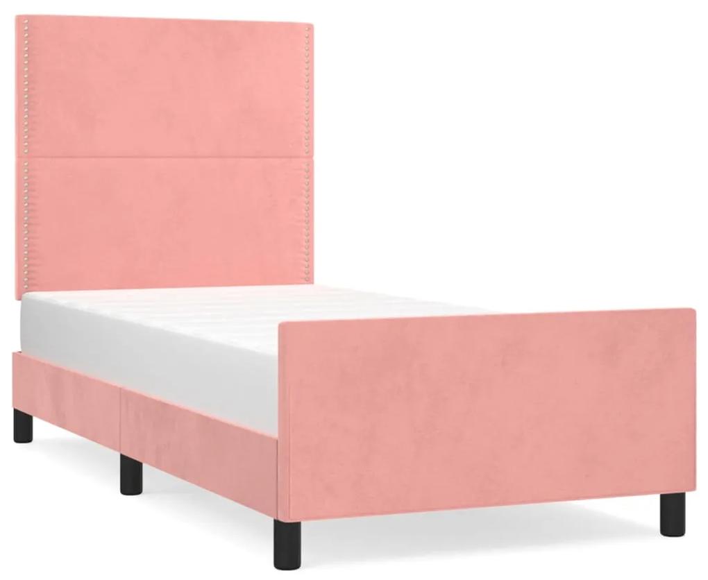 3125671 vidaXL Cadru de pat cu tăblie, roz, 90x190 cm, catifea