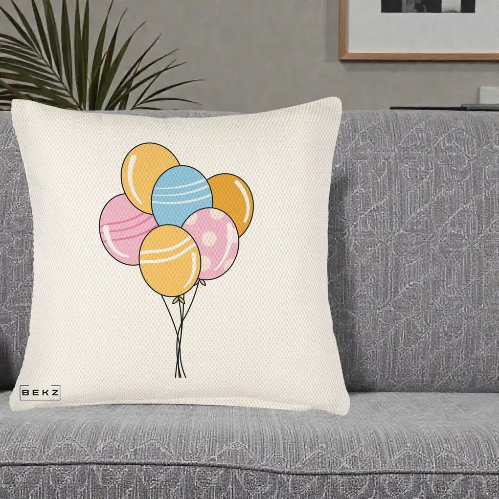 Perna Decorativa Baloane Petrecere, 40x40 cm, Crem Reliefat, Husa Detasabila, Perna Inclusa, BEKZ®