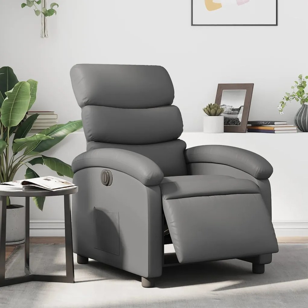 vidaXL Fotoliu rabatabil electric, gri, piele ecologică