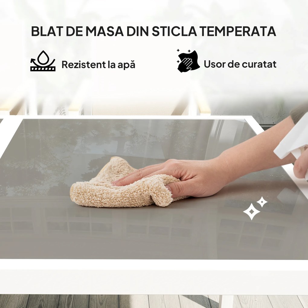 Outsunny Set Masă de Exterior Dreptunghiulară cu Blat din Sticlă și 4 Scaune cu Cotiere | Aosom Romania