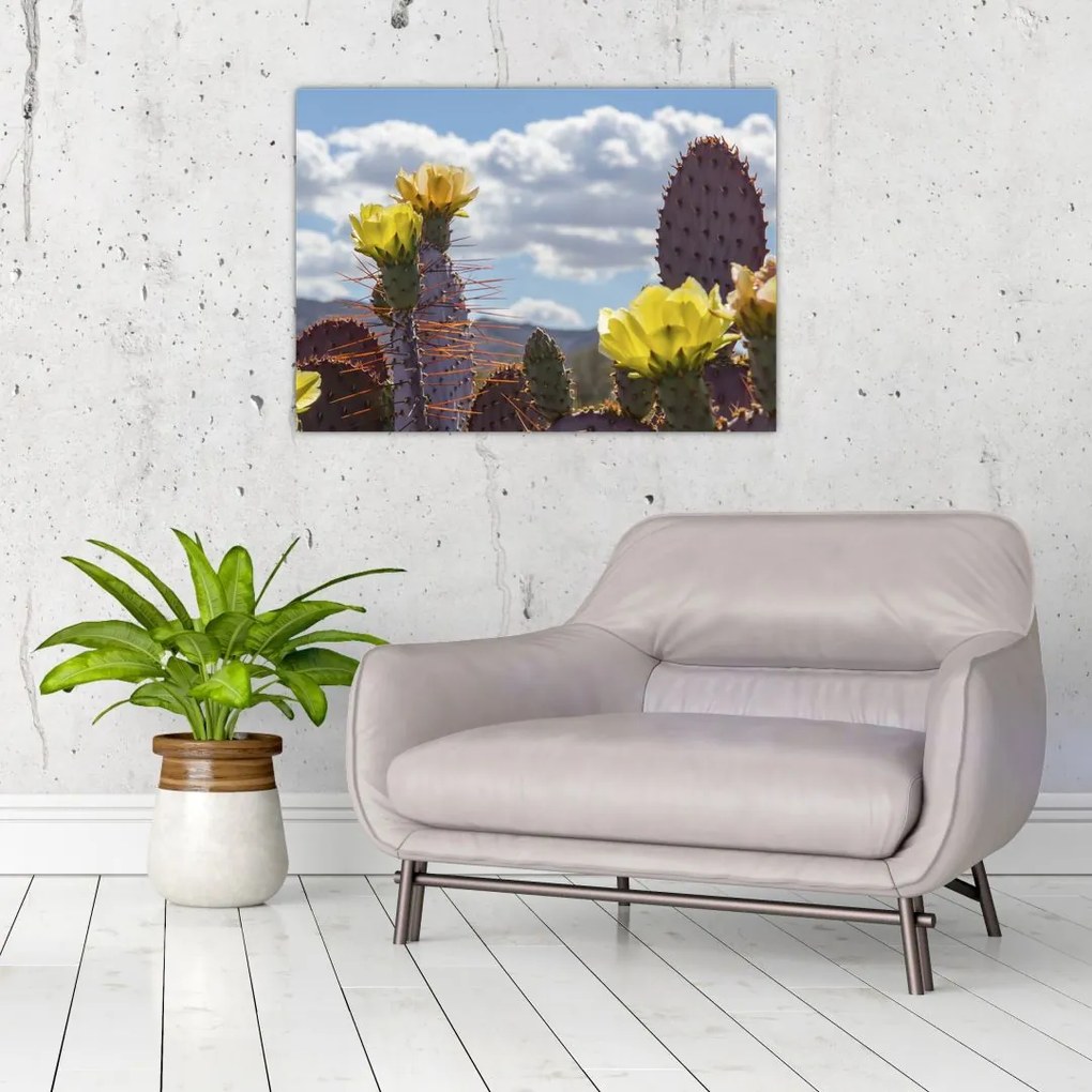 Tablou pe sticlă cu floarea de cactus Opunție (70x50 cm)