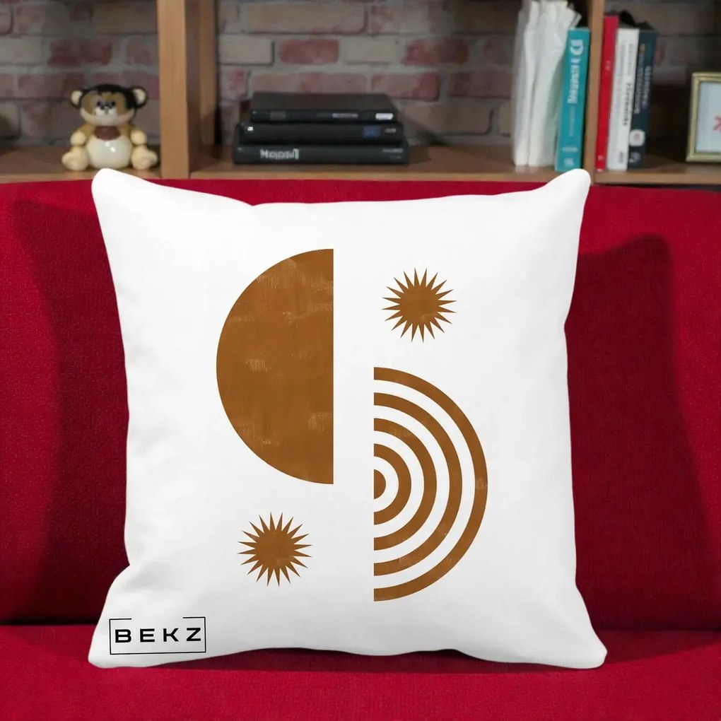 Perna Decorativa Boho Sun si Spirala, 40x40 cm, Alba Mata, Husa Detasabila, Perna Inclusa, BEKZ®