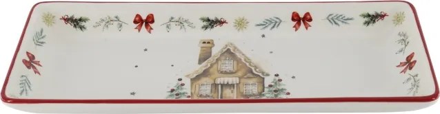 Platou de servire din ceramică albă cu motive de Crăciun, 3.5x28x12 cm, „Chalet de Noël"