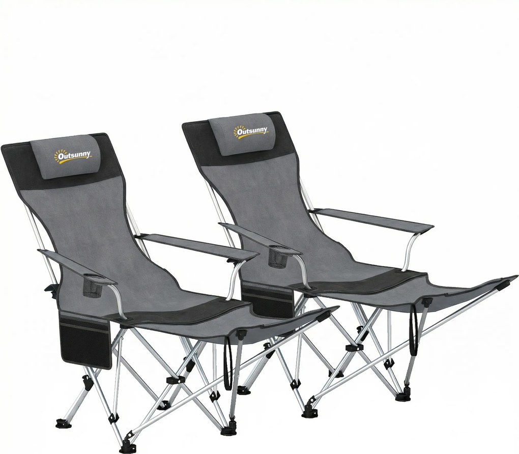Outsunny Set de 2 Scaune de Camping Pliabile cu Suport pentru Picioare Detașabil, 82x100x88 cm, Negru | Aosom Romania