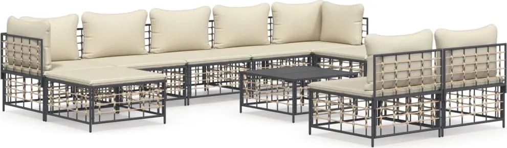 vidaXL Set mobilier de grădină cu perne, 10 piese, antracit, poliratan