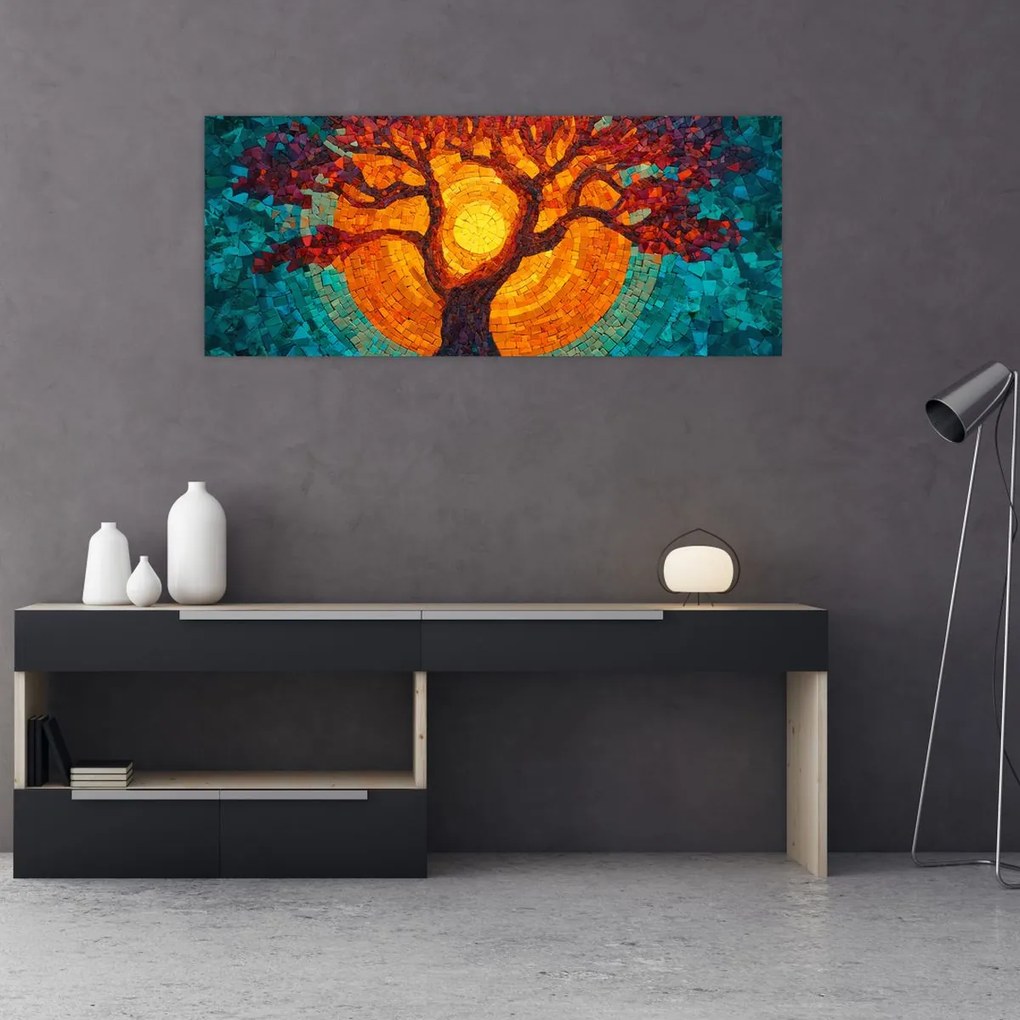 Tablou - Arborele vieții și soarele în mozaic (120x50 cm)