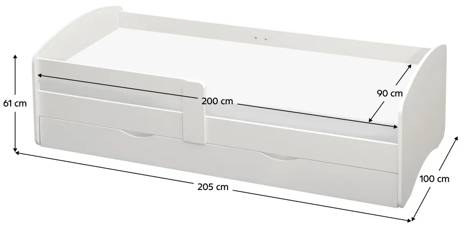 Pat cu lamele si spatiu de depozitare 90x200, alb, COCOLINO