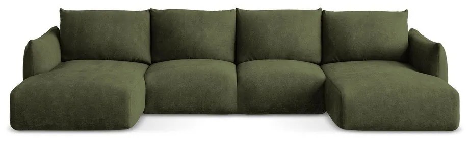 Colțar verde extensibil cu tapițerie din chenille (în formă de "U") Leila – Makamii