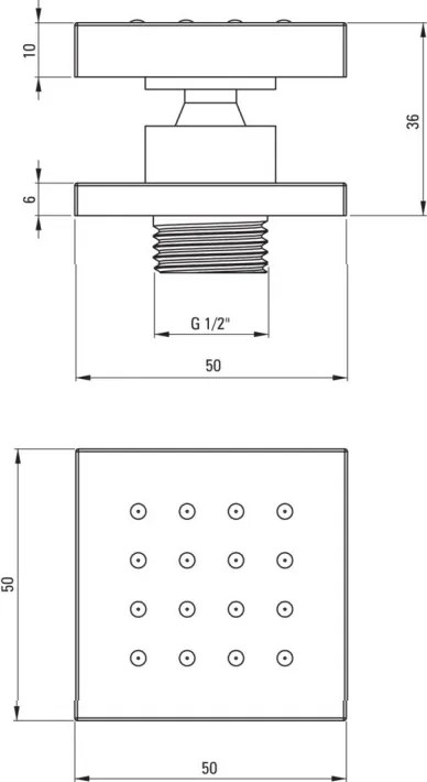 Duza hidromasaj de perete forma pătrată NAC 071K