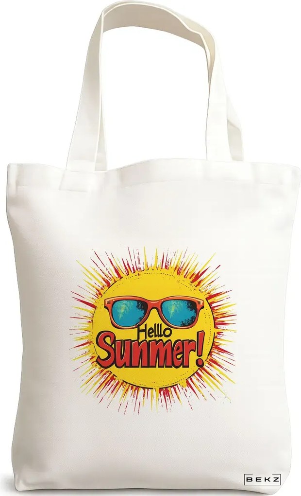 Sacosa de Panza pentru Cumparaturi, Geanta Tote, model Sun faces 4 38 x 34.5 cm, Alba, BEKZ®
