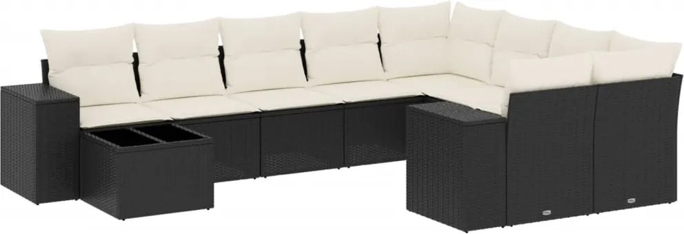 vidaXL Set canapele de grădină cu perne, 10 piese, negru, poliratan