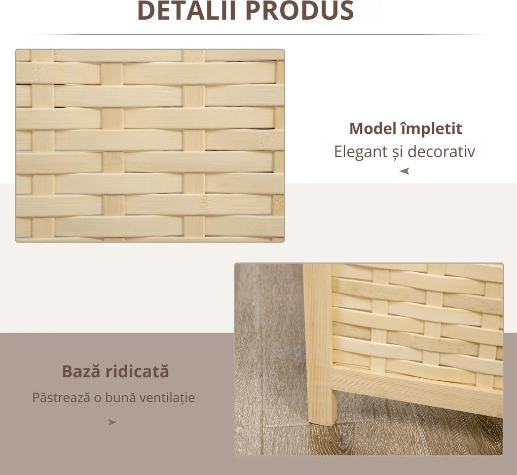 HOMCOM Separator de Cameră din Lemn și Bambus, Paravan Pliabil, Design Modern pentru Acasă și Birou | Aosom Romania