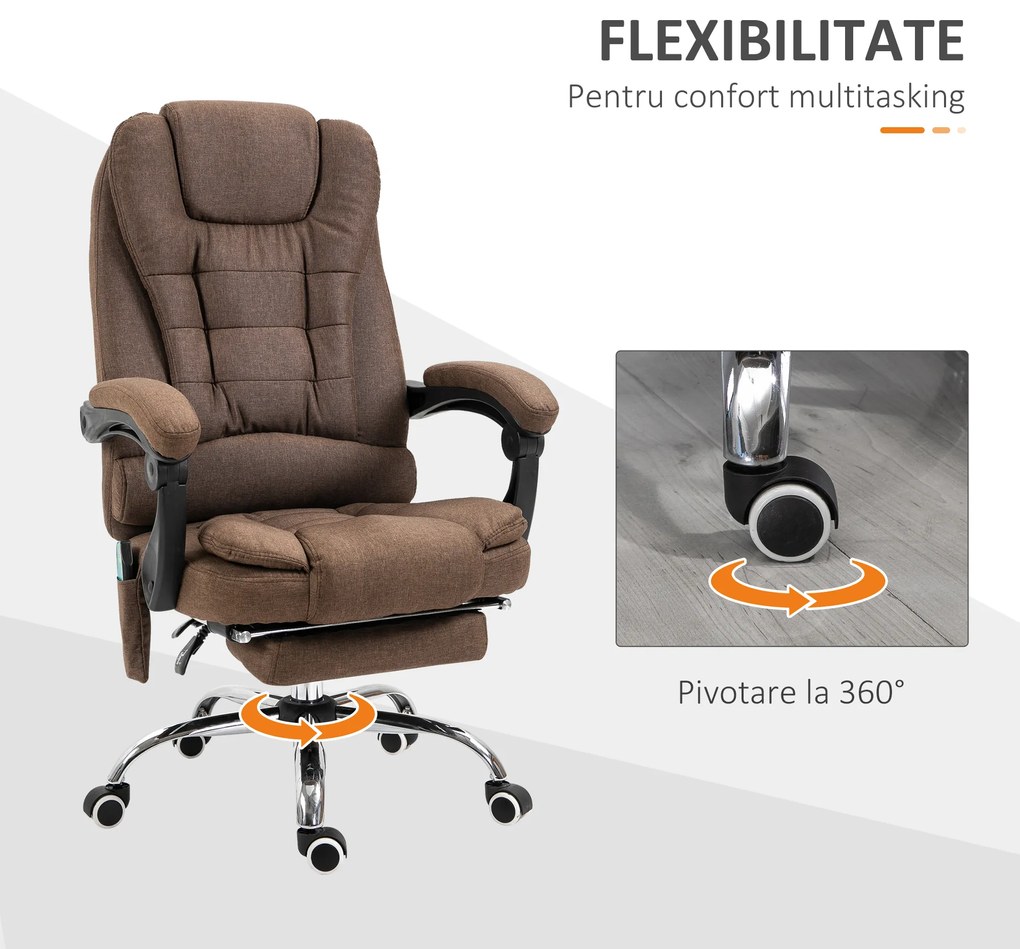 Vinsetto Scaun cu masaj de birou, cu 6 Puncte de Vibrație și Încălzire, Scaun Birou Reglabil pe Înălțime, 65x70x111-119 cm, Maro | Aosom Romania