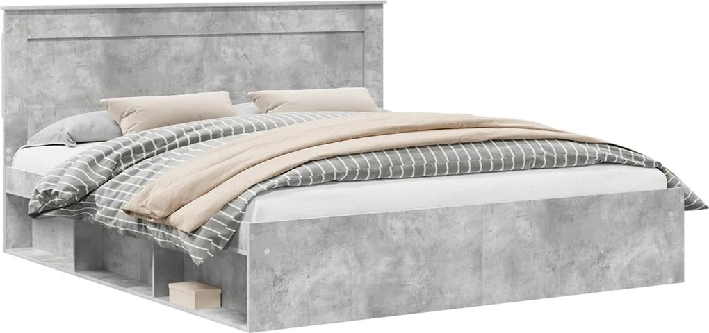 vidaXL Cadru de pat cu headboard Beton 180 x 200 cm Lemn de pin masiv