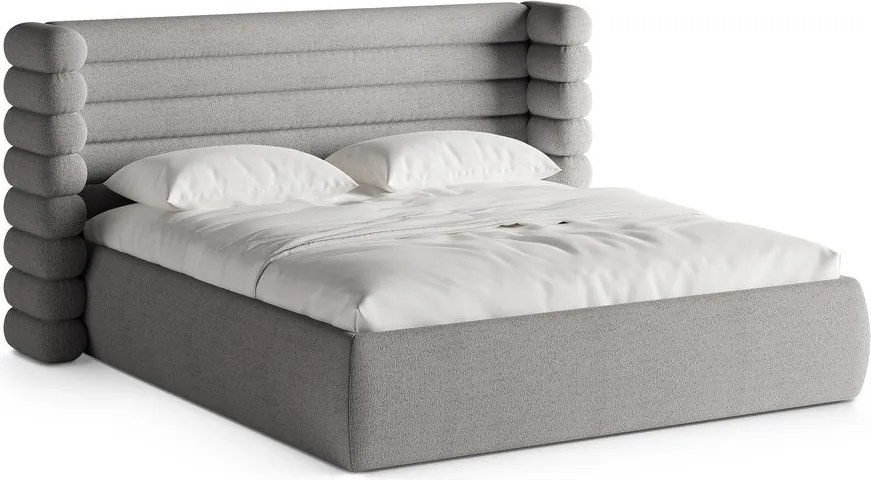 Pat matrimonial gri tapițat cu spațiu de depozitare cu somieră 180x200 cm Mount – Micadoni