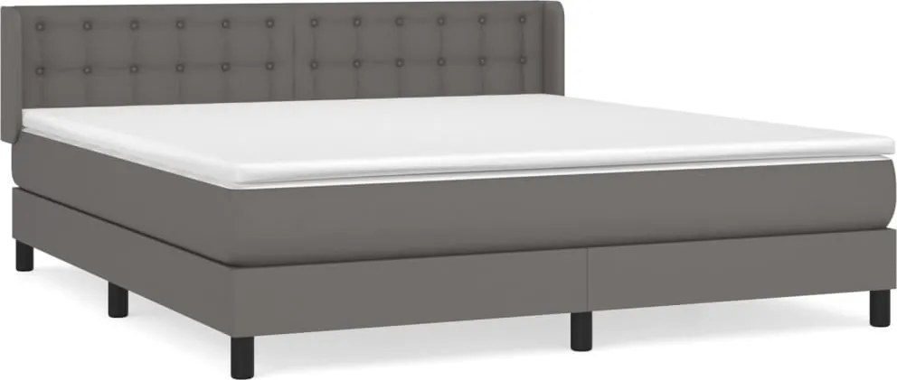 vidaXL Pat box spring cu saltea, gri, 180x200 cm, piele ecologică