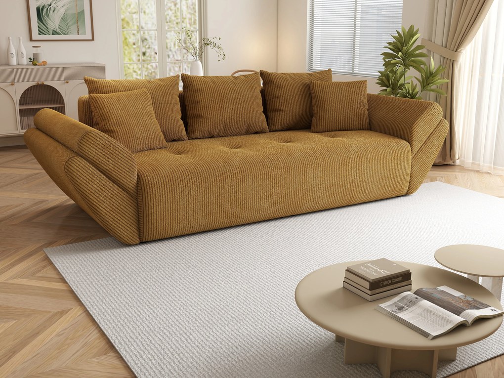 Canapea extensibilă dumonde cu ladă de depozitare si sezut confortabil din spuma high-density, Berlin Zoom Mustar 250x100 cm