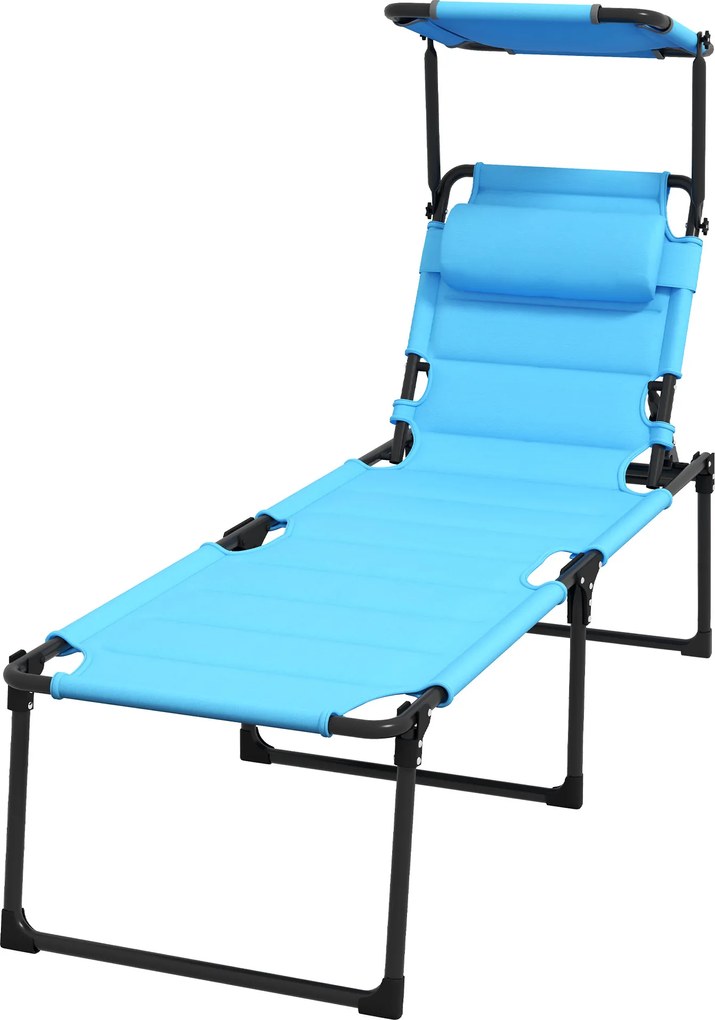 Outsunny Tumbona de Jardín con Toldo Ajustable Respaldo Regulable 4 Niveles Reposacabezas para Terraza 70x200x45 cm Azul Claro | Aosom Romania