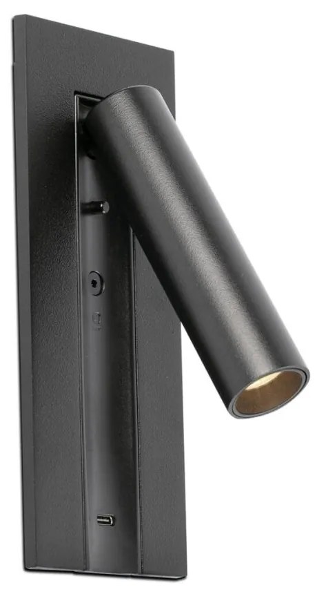 Aplica cu reader LED directionabil stil minimalist GABO USB C negru