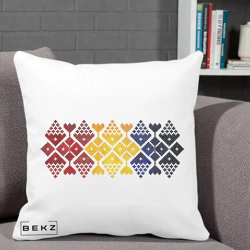 Perna Personalizata Motiv Tricolor Romanesc Broderie, 40x40 cm, Alba Mata, Husa Detasabila, Perna Inclusa, BEKZ®