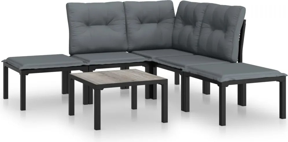vidaXL Set mobilier de grădină, 6 piese, negru și gri, poliratan