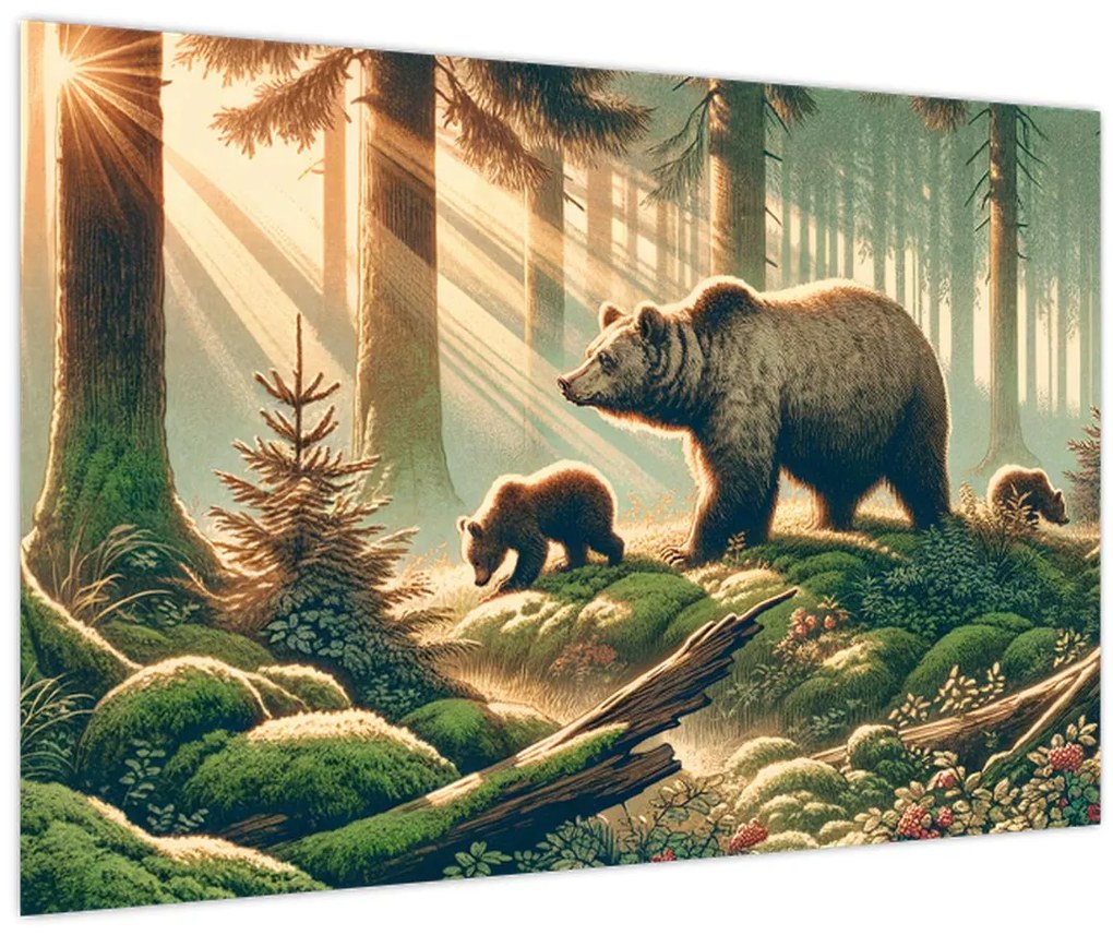 Tablou - Urși în pădure (90x60 cm)