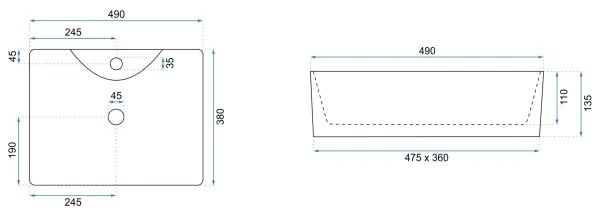 REA-U6524 - Lavoar KELLY pentru blat 38x49 cm, ceramică, alb lucios