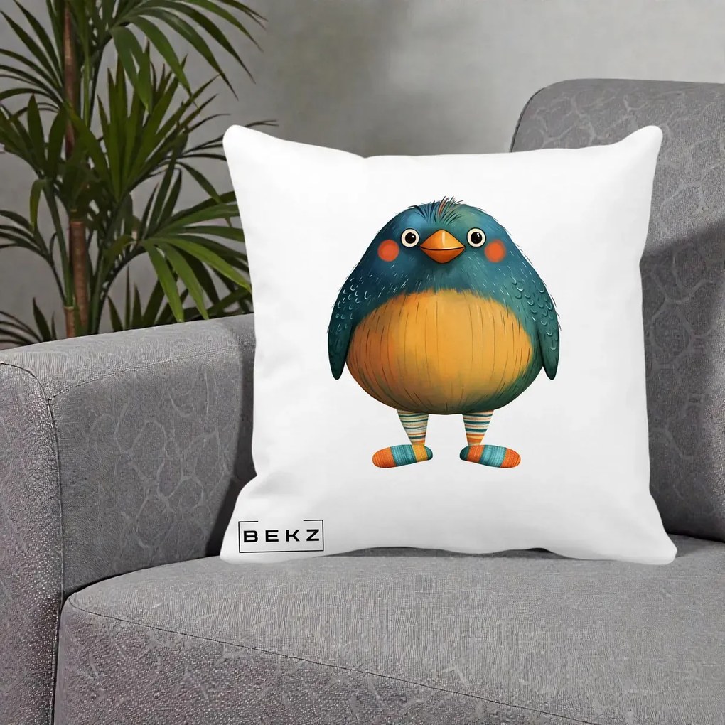 Perna Decorativa Pasare Teal cu Sosete Dunghi, 40x40 cm, Alba Mata, Husa Detasabila, Perna Inclusa, BEKZ®