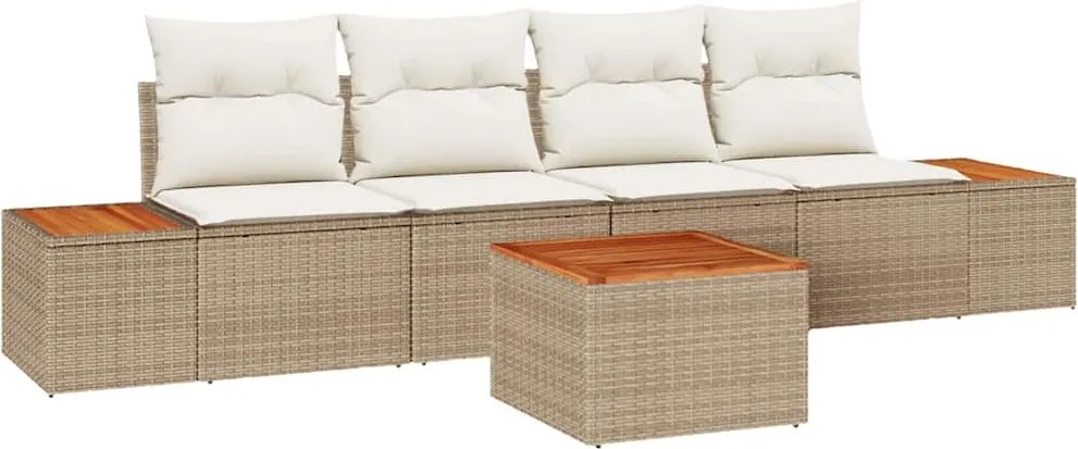 vidaXL Set de canapele pentru grădină cu pernă 5 pcs Bej Rattan poli