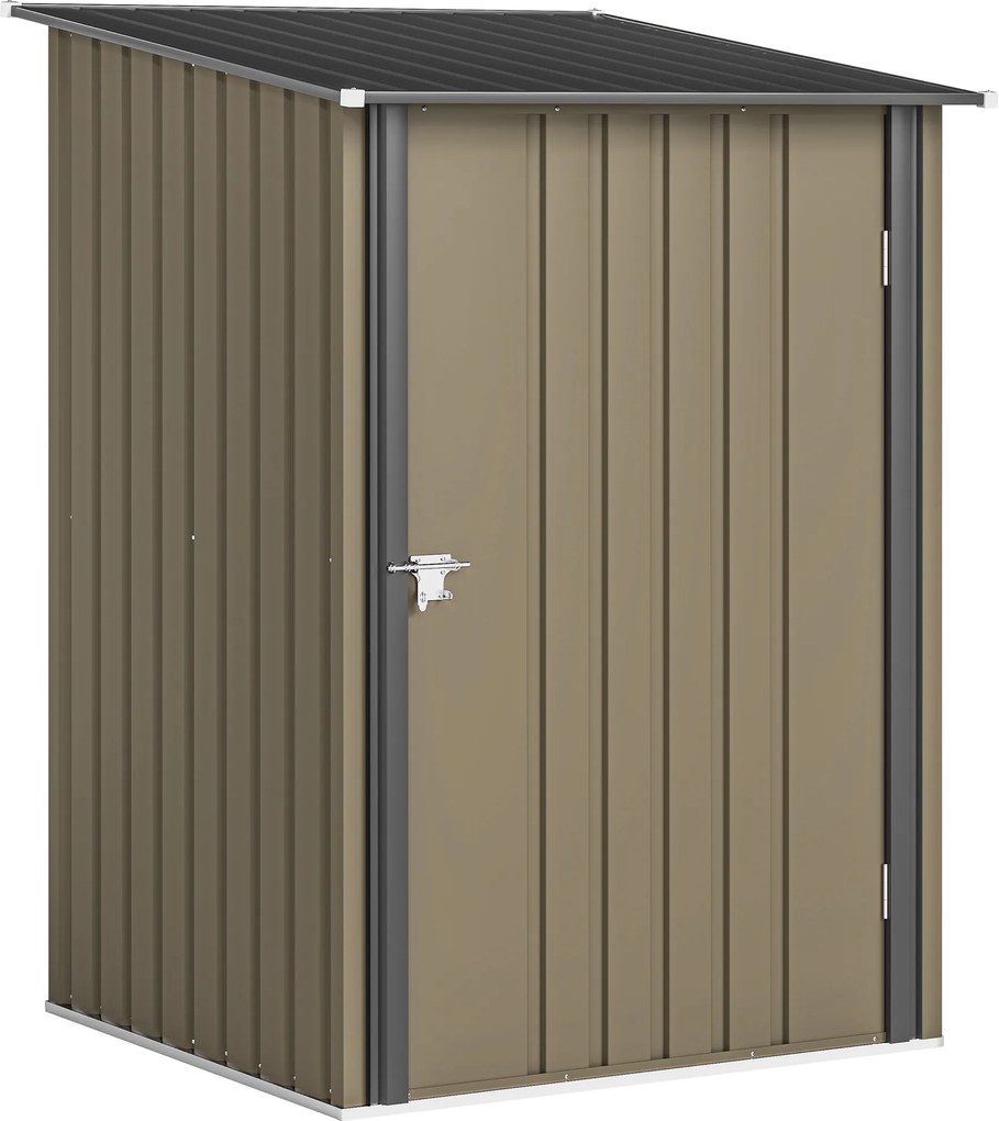 Outsunny Căsuță de Grădină 0.92m² din Oțel Galvanizat, Căsuță pentru Unelte cu Ușă Blocabilă și Acoperiș Înclinat, 100x104x160 cm, Maro și Gri Închis | Aosom Romania
