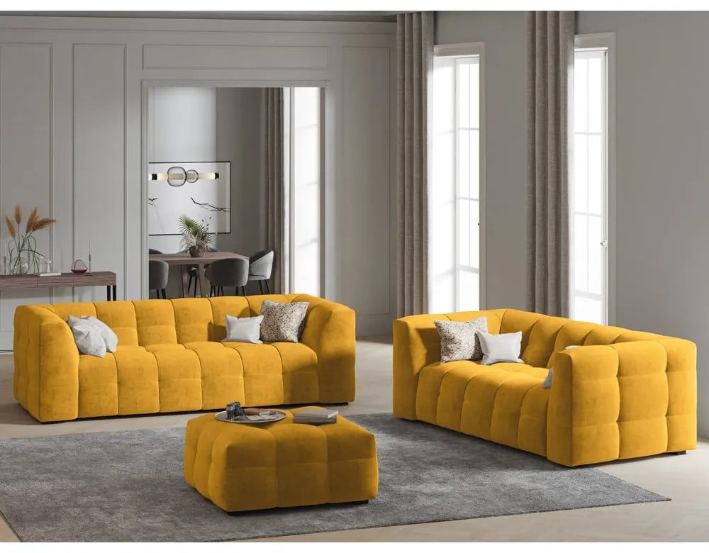 Puf cu tapițerie din catifea Windsor &amp; Co Sofas Vesta, galben