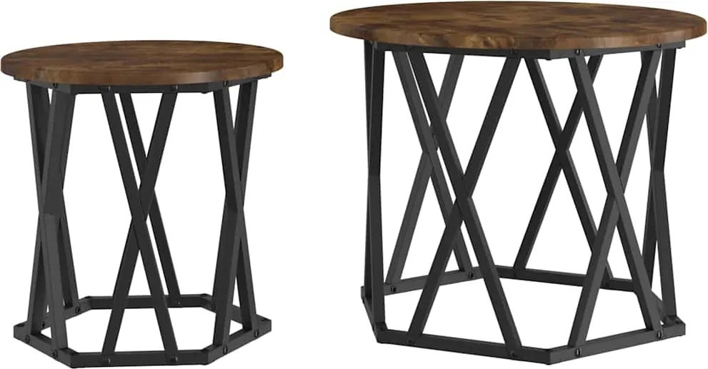 vidaXL Masă laterală 2 pcs Stejar fumuriu Lemn ingineresc și oțel