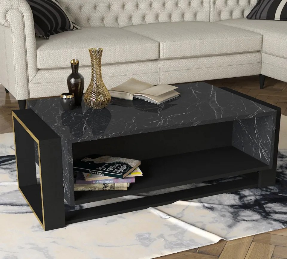 Măsuţă de Cafea Bianco, 106.4 x 60 x 40.4 cm, Negru / Auriu