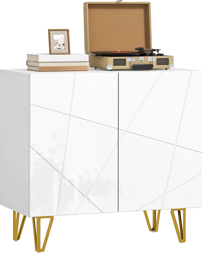 HOMCOM Aparador de Intrare cu 2 Uși și Rafturi Reglabile pentru Bucătărie Sufragerie 80x40x75 cm Alb Lucios | Aosom Romania